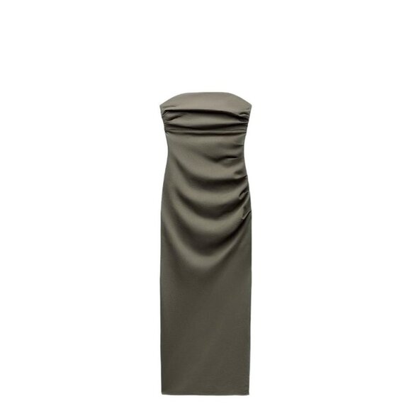 ZARA DRAPED MIDI DRESS  Khaki SIZE XS | 2298/155 - Picture 2 of 4